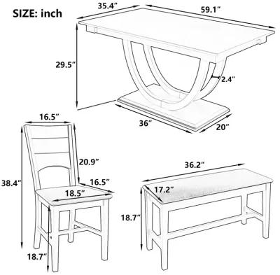 MONDAWE 6-Piece Solid Wood Half Round Dining Table Set Kitchen Table Set With Upholstered Dining Chairs, Modern Dining Furniture