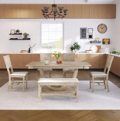 MONDAWE 6-Piece Solid Wood Half Round Dining Table Set Kitchen Table Set With Upholstered Dining Chairs, Modern Dining Furniture