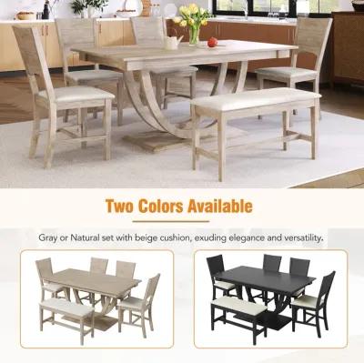 MONDAWE 6-Piece Solid Wood Half Round Dining Table Set Kitchen Table Set With Upholstered Dining Chairs, Modern Dining Furniture