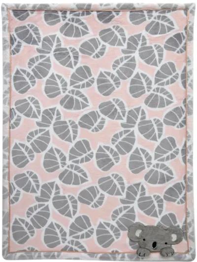 Lambs & Ivy Calypso Pink/Gray Koala Leaf Print Luxury Coral Fleece Baby Blanket