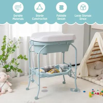 Hivvago Folding Baby Changing Table with Bathtub and 4 Universal Wheels