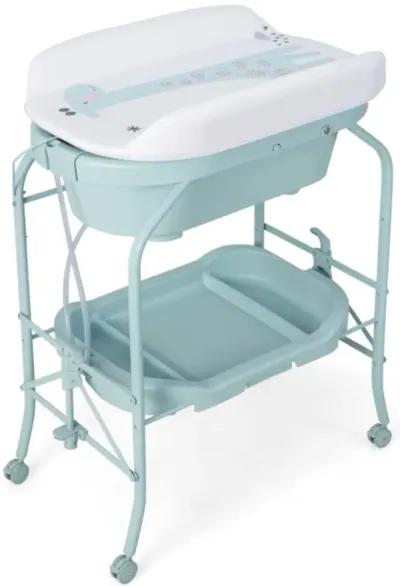 Hivvago Folding Baby Changing Table with Bathtub and 4 Universal Wheels