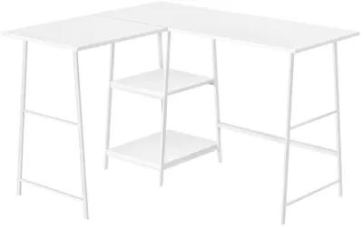 Monarch Specialties I 7596 Computer Desk, Home Office, Corner, Storage Shelves, 48"L, L Shape, Work, Laptop, Metal, Laminate, White, Contemporary, Modern