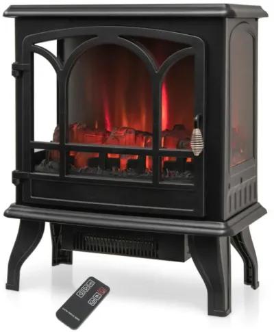 Hivvago 1400W Electric Stove Heater with 3-Level Flame Effect and 3-Sided View-Black