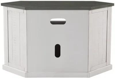 Alexa 50 Inch TV Corner Entertainment Console, Cubby, Cabinet, White, Gray - Benzara