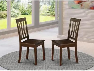 Antique Kitchen Chair Wood Seat with Cappuccino Finish, Set of 2