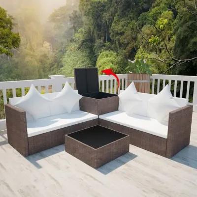 vidaXL 4 Piece Garden Lounge Set with Cushions Poly Rattan Brown