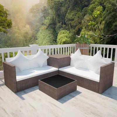 vidaXL 4 Piece Garden Lounge Set with Cushions Poly Rattan Brown