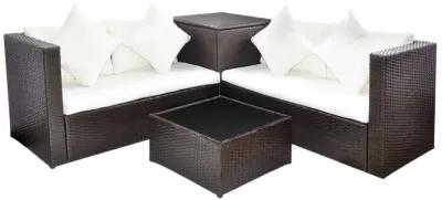 vidaXL 4 Piece Garden Lounge Set with Cushions Poly Rattan Brown