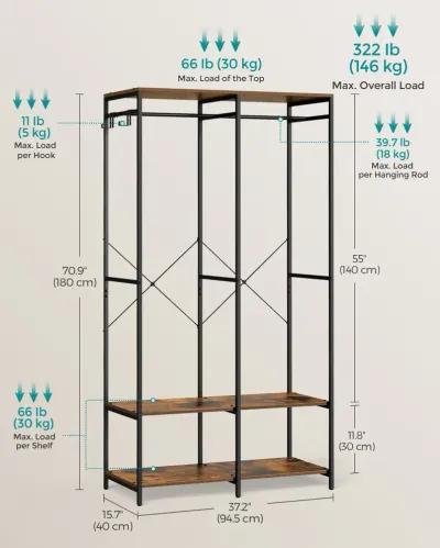 2-Column Clothes Rack with Hanging Rods for Organized Garment Storage