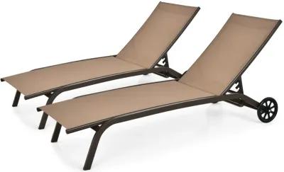 6-Poisition Adjustable Outdoor Chaise Recliner with Wheels