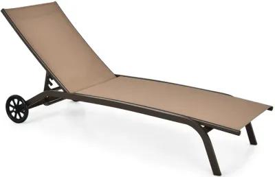 6-Poisition Adjustable Outdoor Chaise Recliner with Wheels