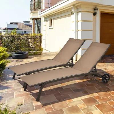 6-Poisition Adjustable Outdoor Chaise Recliner with Wheels