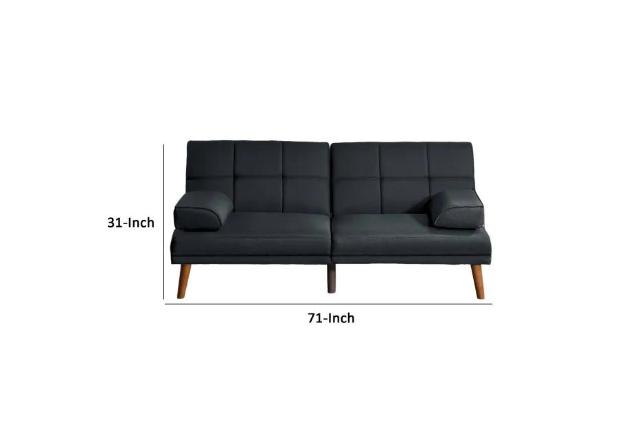 Gina 71 Inch Adjustable Futon Sofa Bed, Square Tufted, Tapered Legs, Black - Benzara