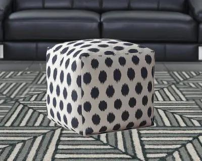 Homezia 17" White And Blue Canvas Polka Dots Pouf Ottoman