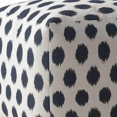 Homezia 17" White And Blue Canvas Polka Dots Pouf Ottoman