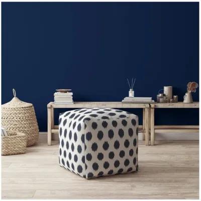 Homezia 17" White And Blue Canvas Polka Dots Pouf Ottoman