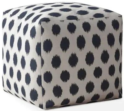 Homezia 17" White And Blue Canvas Polka Dots Pouf Ottoman