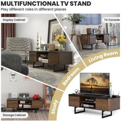 Wooden TV Stand with 2-Door Storage Cabinets for for TVs up to 55 Inch