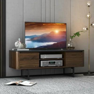 Wooden TV Stand with 2-Door Storage Cabinets for for TVs up to 55 Inch