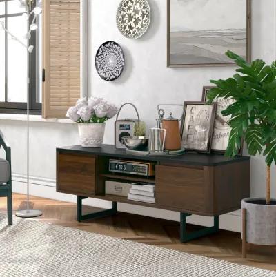 Wooden TV Stand with 2-Door Storage Cabinets for for TVs up to 55 Inch