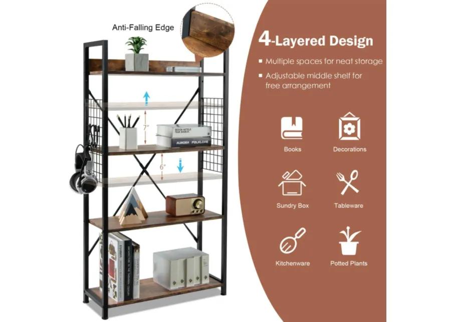 Hivvago 4 -Tier Industrial Open Storage Bookshelf-Coffee