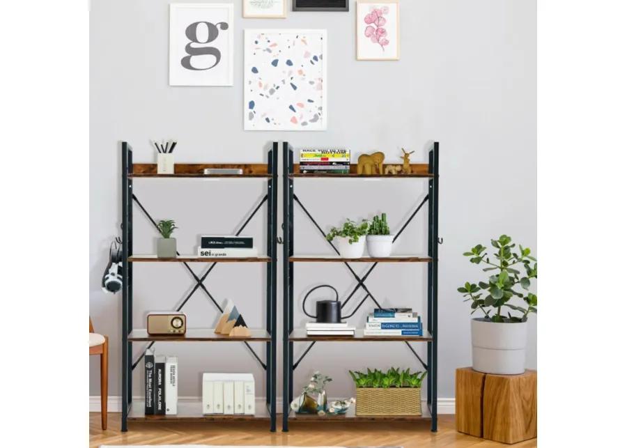 Hivvago 4 -Tier Industrial Open Storage Bookshelf-Coffee