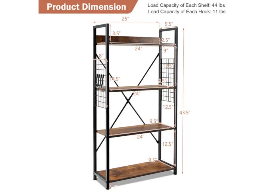 Hivvago 4 -Tier Industrial Open Storage Bookshelf-Coffee