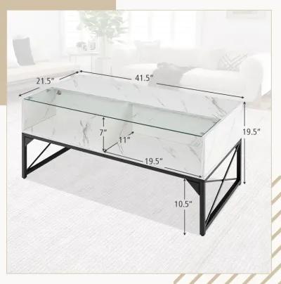 Center Table with Faux Marble and Tempered Glass Top