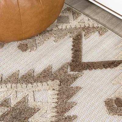 Sumak High-Low Pile Neutral Diamond Kilim Area Rug