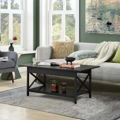 2-Tier Industrial Rectangular Coffee Table with Storage Shelf