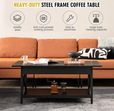 2-Tier Industrial Rectangular Coffee Table with Storage Shelf