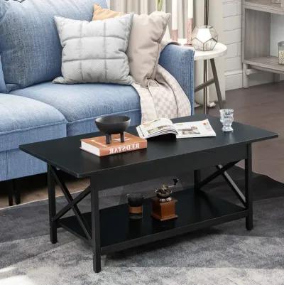 2-Tier Industrial Rectangular Coffee Table with Storage Shelf