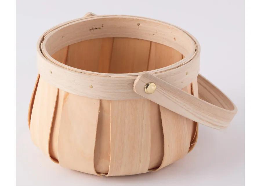 Small Round Natural Woodchip Wooden Decorative Storage Basket with Handle