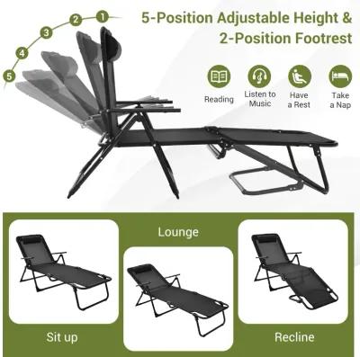 3 Pieces Patio Folding Chaise Lounge Set with PVC Tabletop-Black