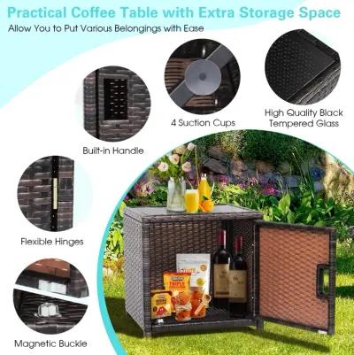 3 Pieces Patio Wicker Furniture Set with Storage Table and Protective Cover