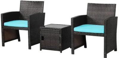 3 Pieces Patio Wicker Furniture Set with Storage Table and Protective Cover