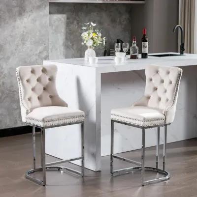 2-Pack Modern Velvet Bar Stools with Metal Legs