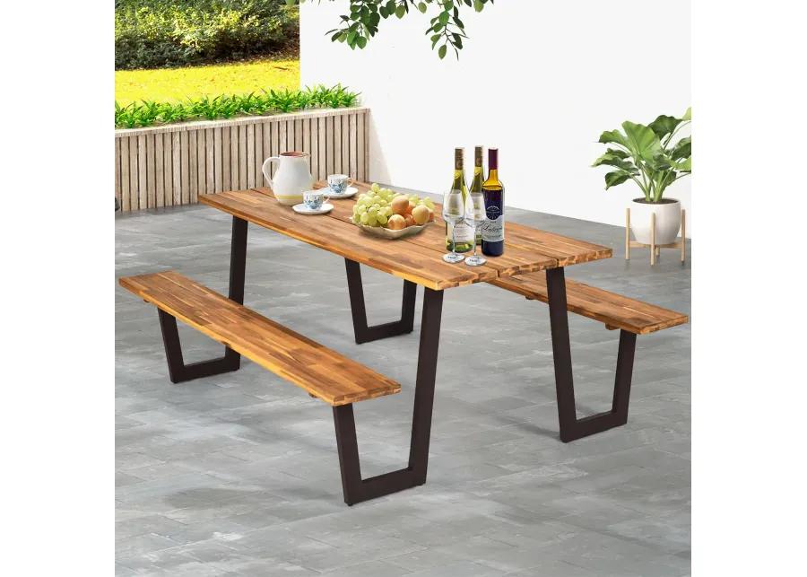 Patented 70 Inch Dining Table Set with Seats and Umbrella Hole