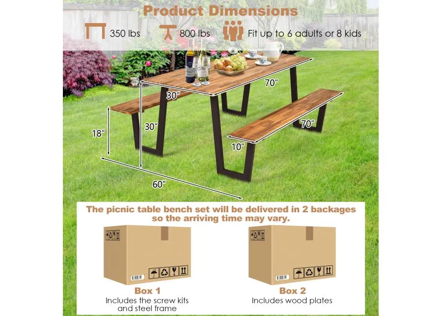 Patented 70 Inch Dining Table Set with Seats and Umbrella Hole