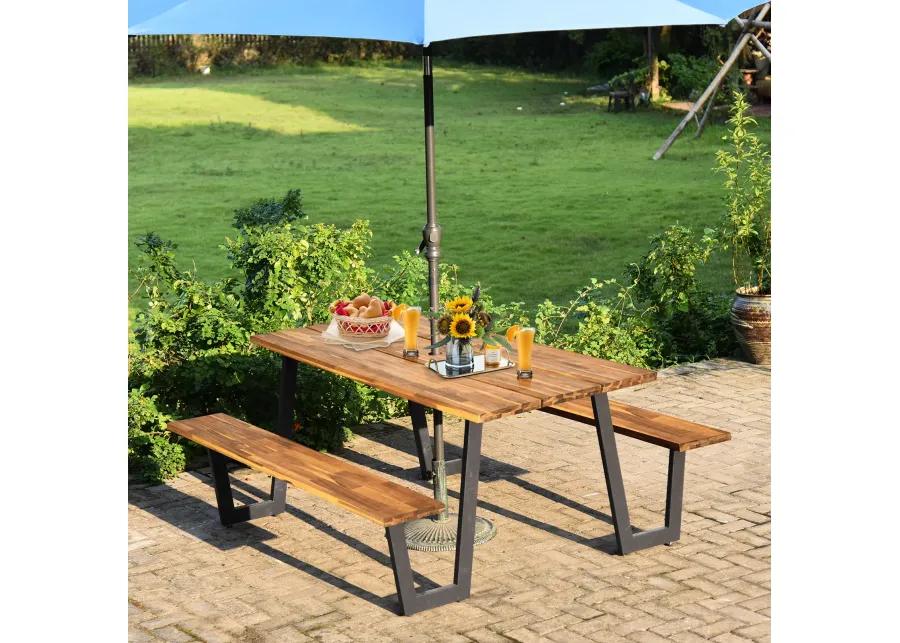 Patented 70 Inch Dining Table Set with Seats and Umbrella Hole