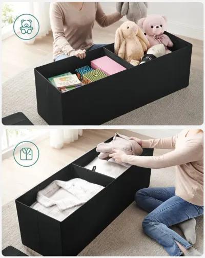 43-Inch Folding Storage Ottoman Bench with Wooden Divider - Storage Chest and Foot Rest Stool