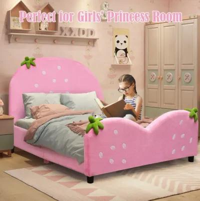 Kids Children Upholstered Berry Pattern Toddler Bed