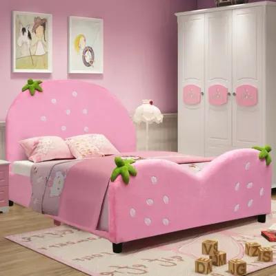 Kids Children Upholstered Berry Pattern Toddler Bed