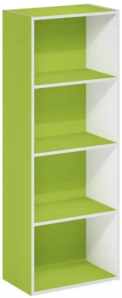 Furinno Luder 4-Tier Open Shelf Bookcase, Green/White