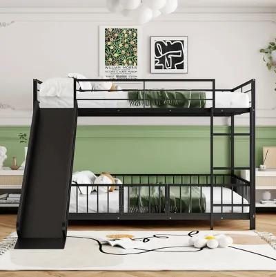 Merax Metal Bunk Bed with Slide and Guardrails