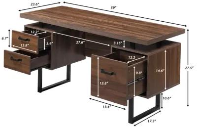 Home Office Computer Desk With Drawers/Hanging Letter-Size Files, 59 Inch Writing Study Table