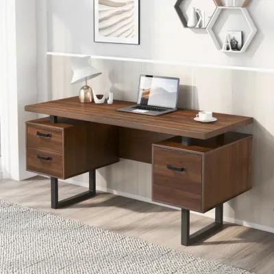 Home Office Computer Desk With Drawers/Hanging Letter-Size Files, 59 Inch Writing Study Table