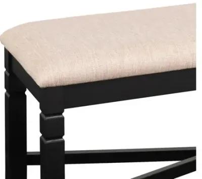 Fabric Dining Bench with Turned Legs and X Shaped Support, Beige and Black - Benzara