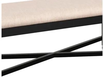 Fabric Dining Bench with Turned Legs and X Shaped Support, Beige and Black - Benzara